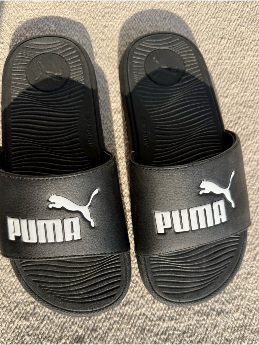 Puma Black Slide Sandals with White Logo for Kids